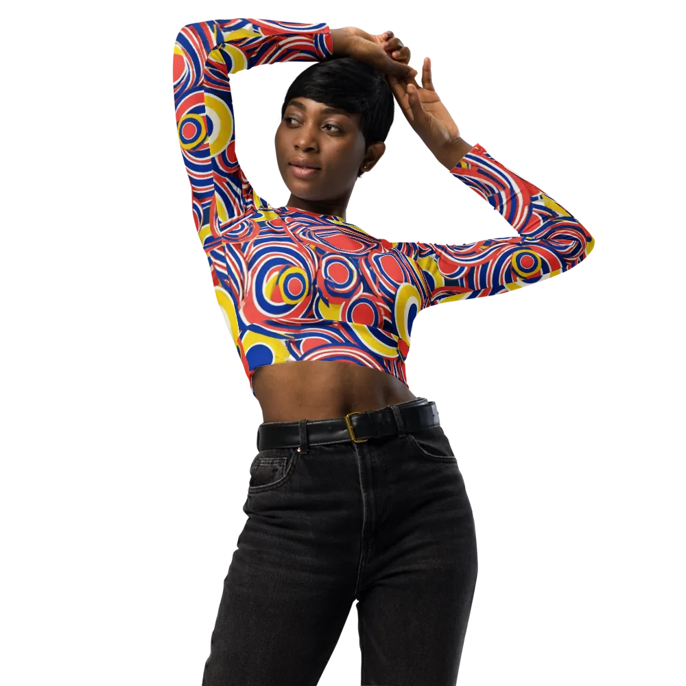 Carnival Circles on Long Sleeve Crop Top — Front