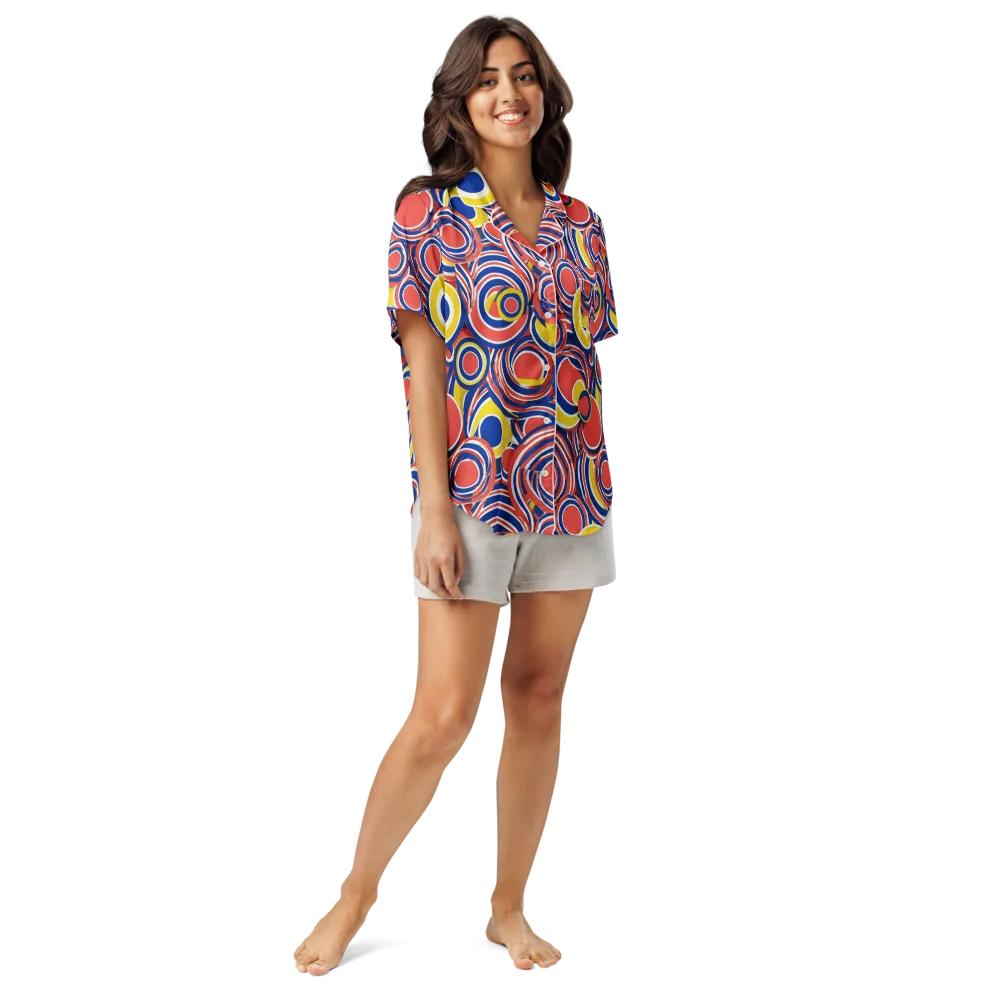 Carnival Circles on Women's Short Sleeve Pajama Top — Front