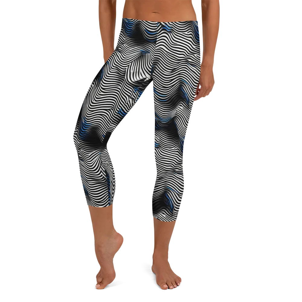Cobalt Undulation on Capri Leggings — Front