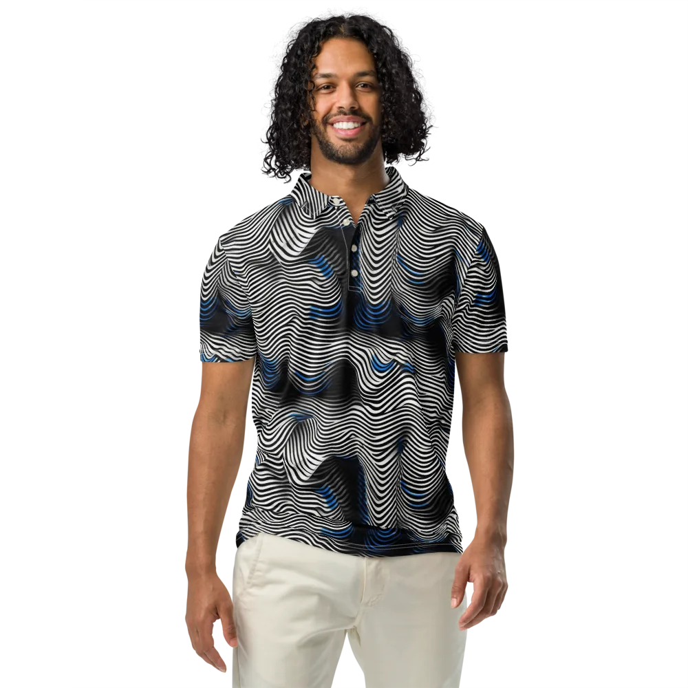 Cobalt Undulation on Men's Slim Fit Polo Shirt — Front