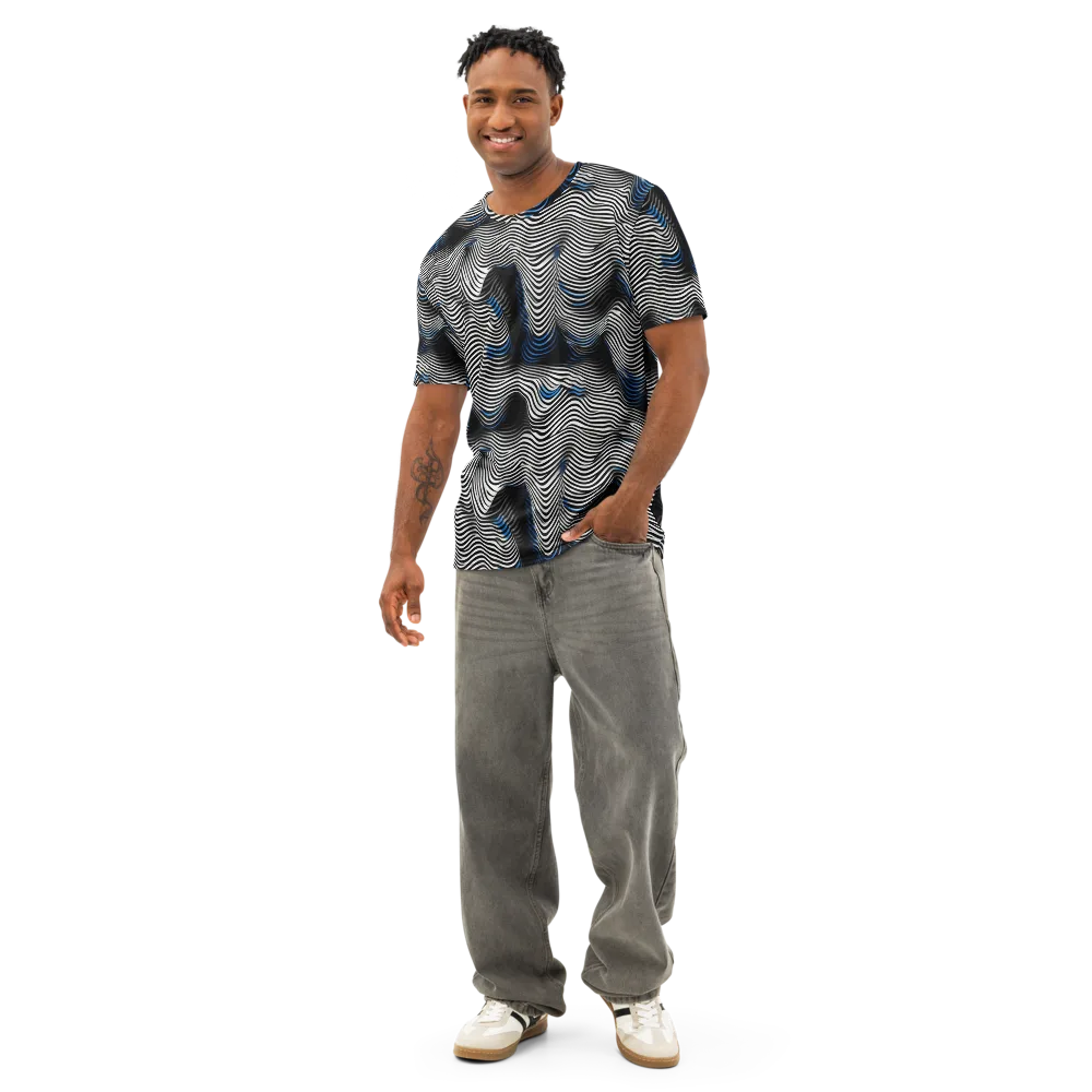 Cobalt Undulation on Men's Cotton Crew Neck T-Shirt — Front