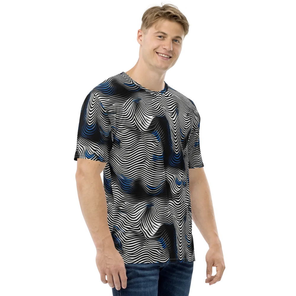Cobalt Undulation on Men's Crew Neck T-Shirt — Right