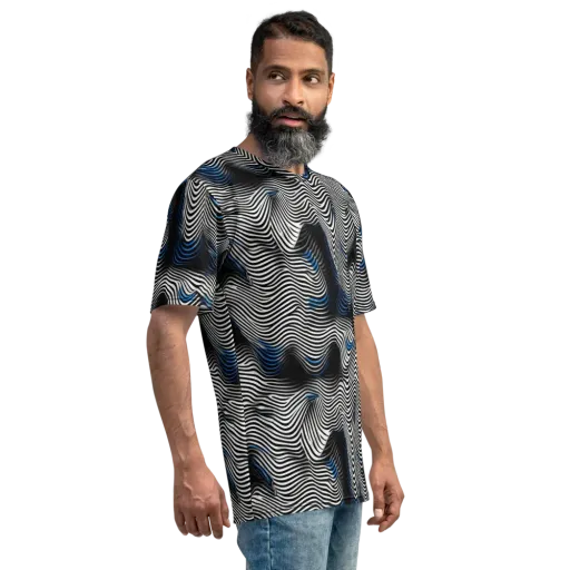 Cobalt Undulation on a Men's Crew Neck T-Shirt