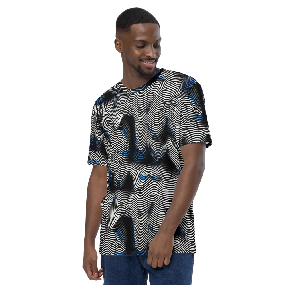 Cobalt Undulation on Men's Crew Neck T-Shirt — Left