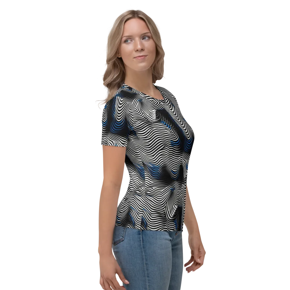 Cobalt Undulation on Women's Crew Neck T-Shirt — Right