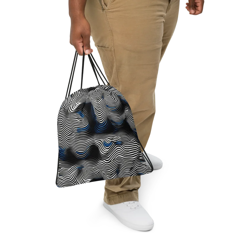 Cobalt Undulation on Drawstring Bag — Front