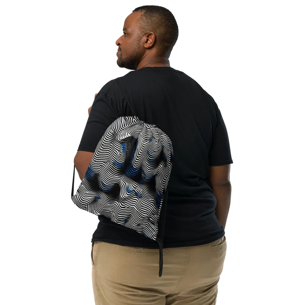 Cobalt Undulation on Drawstring Bag — Front