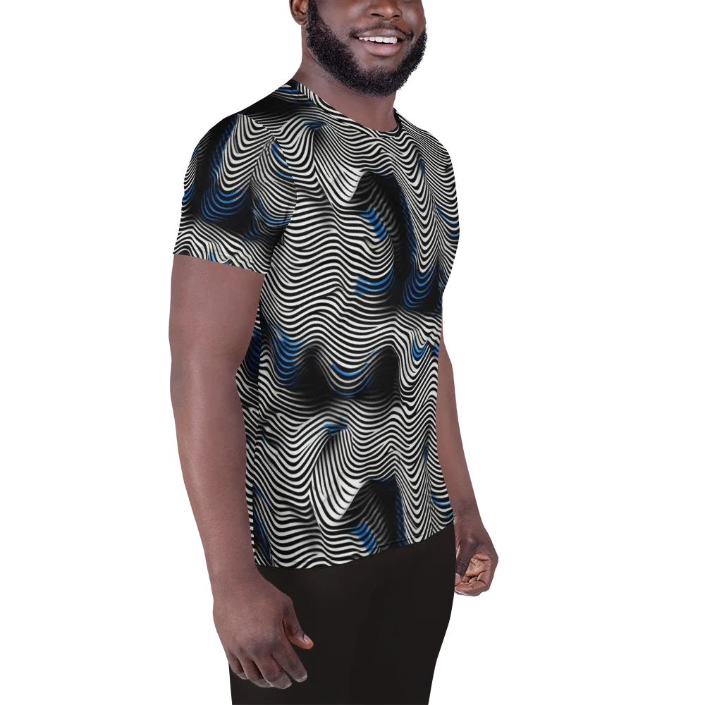Cobalt Undulation on Men's Athletic T-Shirt — Right