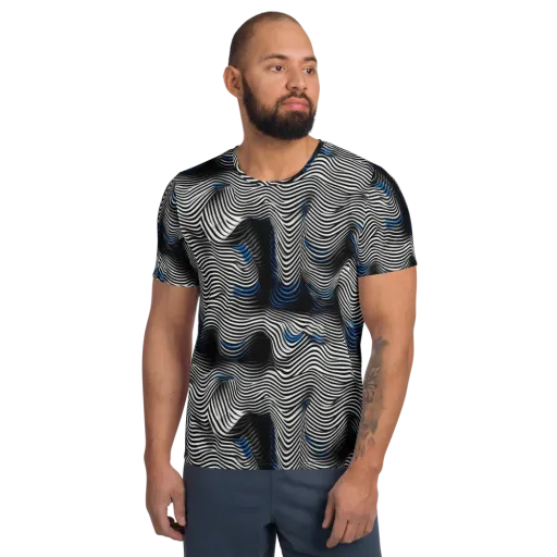 Cobalt Undulation on a Men's Athletic T-Shirt