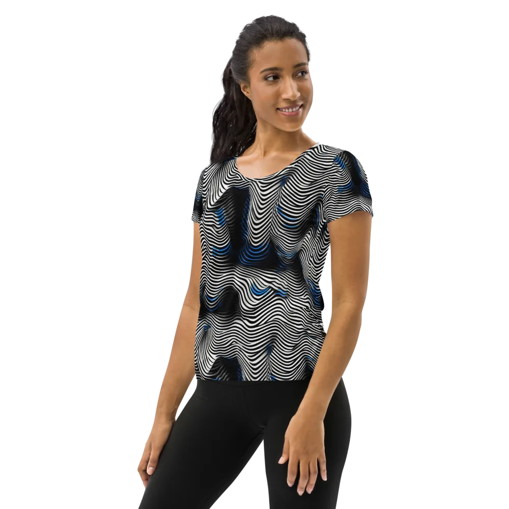 Cobalt Undulation on Women's Athletic T-Shirt — Left
