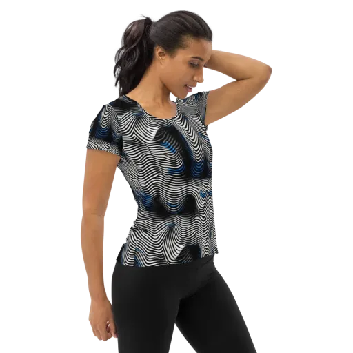 Cobalt Undulation on a Women's Athletic T-Shirt