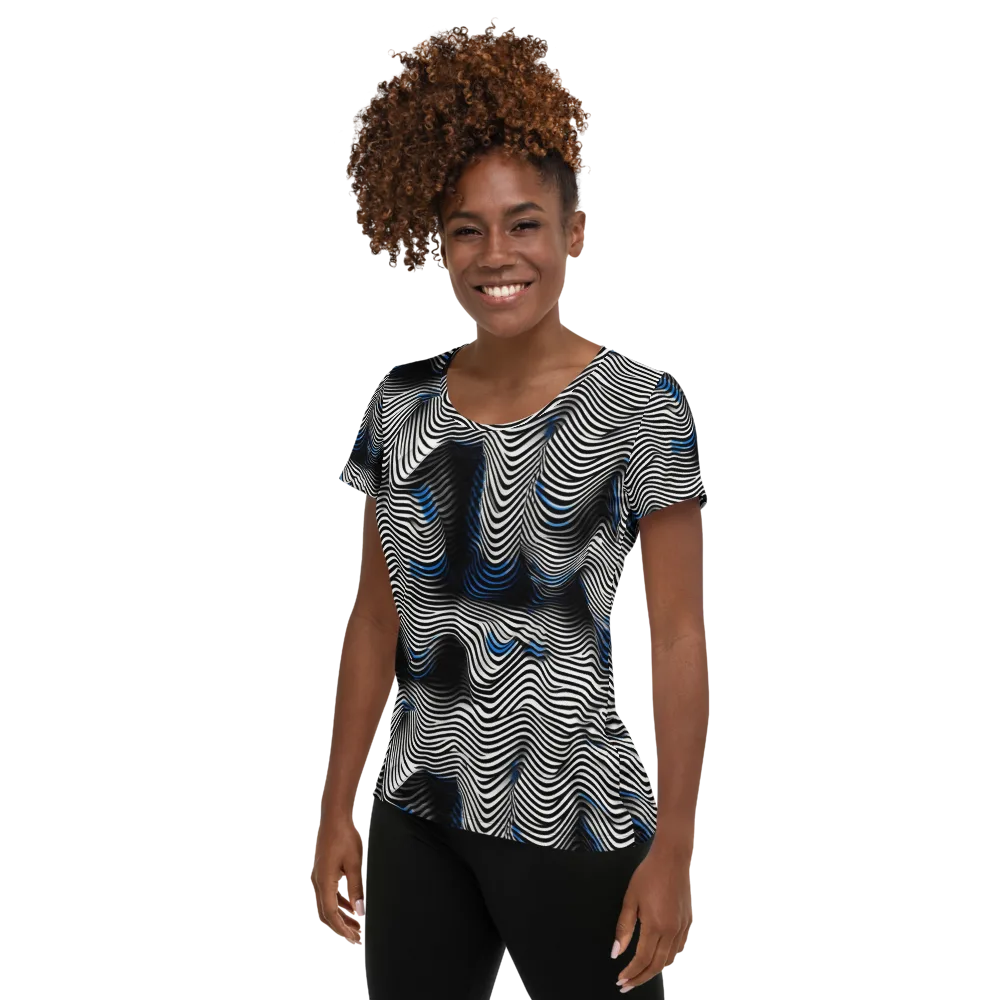 Cobalt Undulation on Women's Athletic T-Shirt — Left