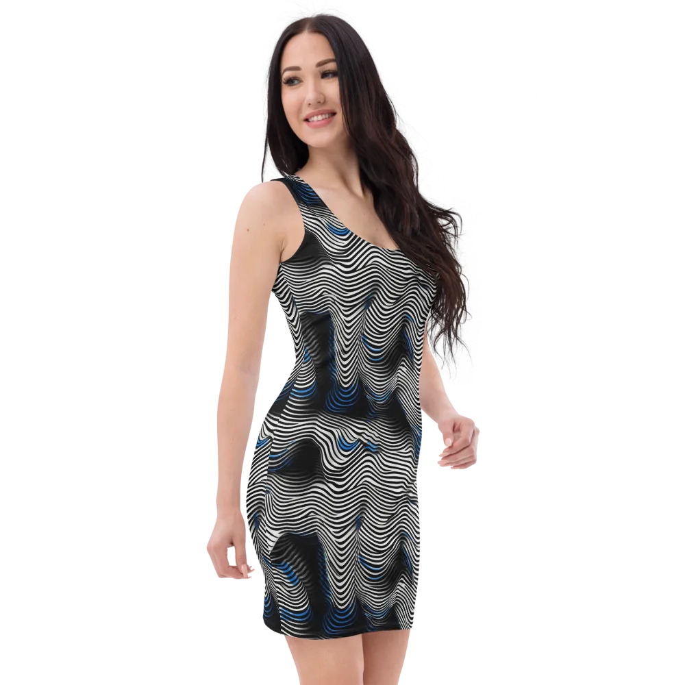 Cobalt Undulation on Bodycon Dress — Right Front