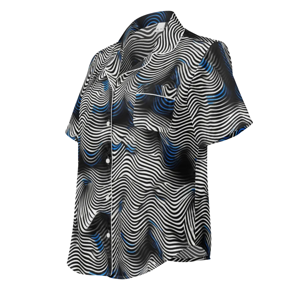 Cobalt Undulation on Women's Short Sleeve Pajama Top — Left Front