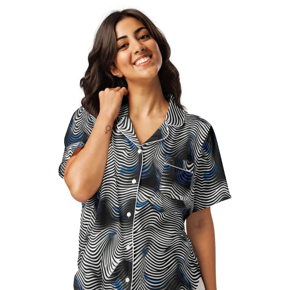 Cobalt Undulation on Women's Short Sleeve Pajama Top — Front