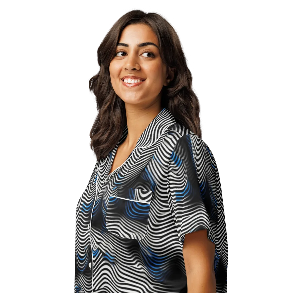 Cobalt Undulation on Women's Short Sleeve Pajama Top — Left Front