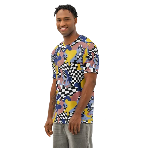 Chromatic Checkmate on a Men's Cotton Crew Neck T-Shirt