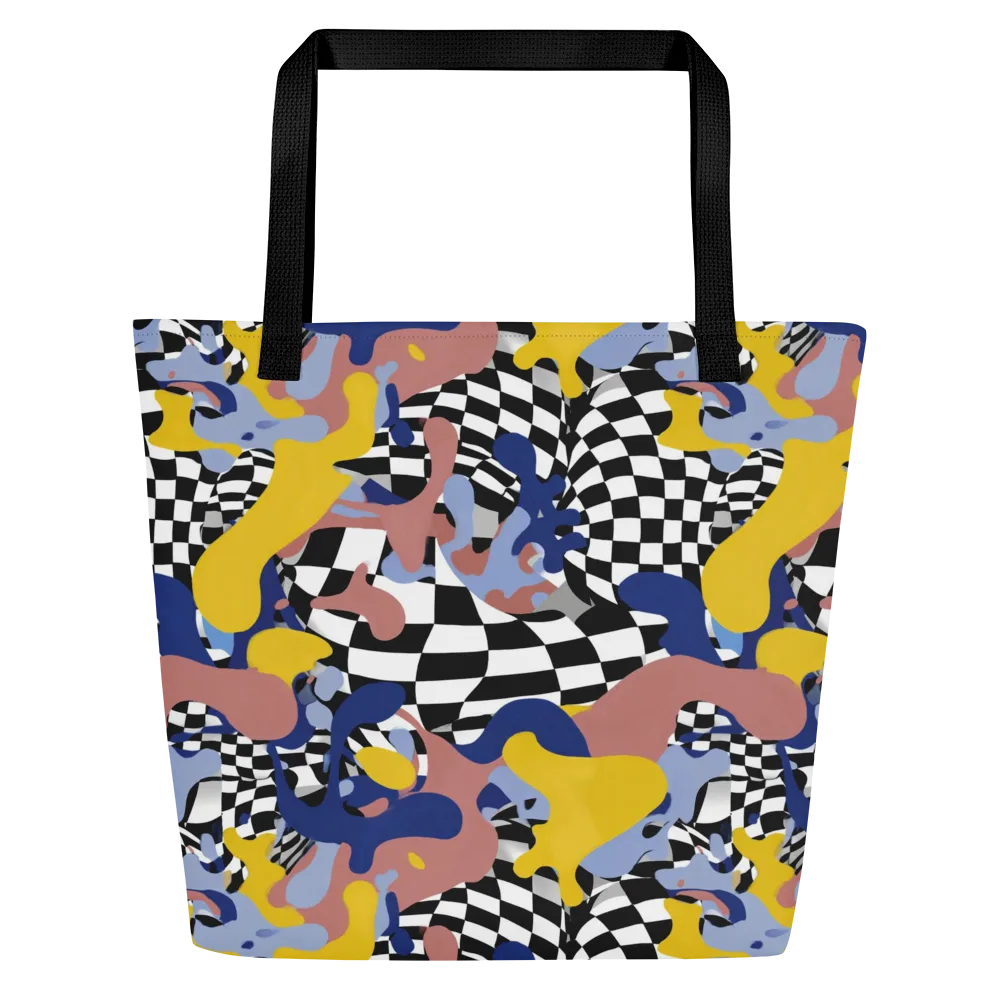 Chromatic Checkmate on Large Tote Bag W/ Pocket — Front