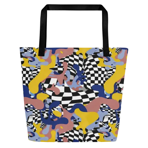 Chromatic Checkmate on a Large Tote Bag W/ Pocket