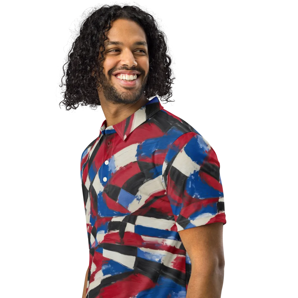 Patriot Brushwork on Men's Slim Fit Polo Shirt — Left Front