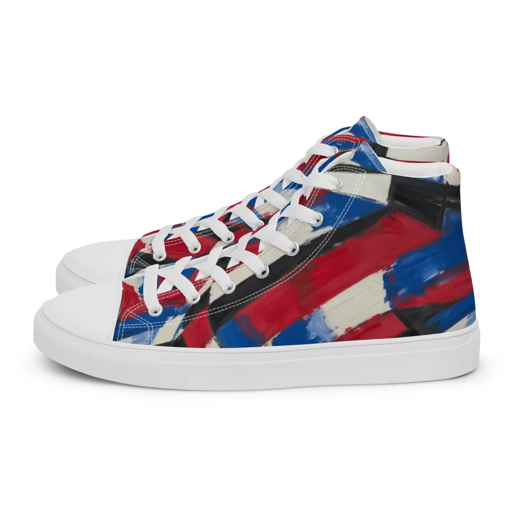 Patriot Brushwork on Men's High Top Canvas Shoes — Left