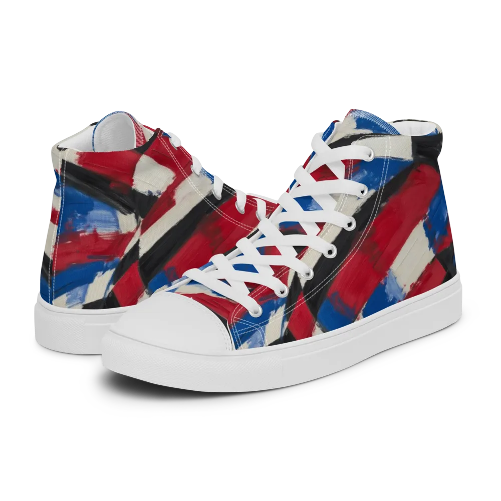 Patriot Brushwork on Men's High Top Canvas Shoes — Left