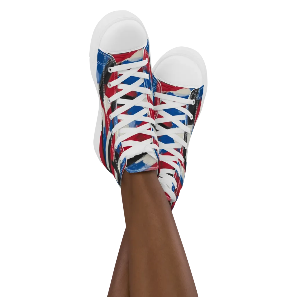 Patriot Brushwork on Women's High Top Canvas Shoes — Front