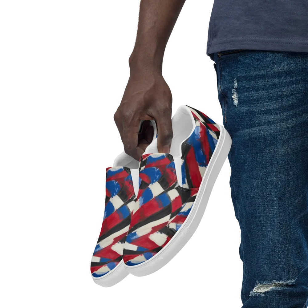 Patriot Brushwork on Men's Slip-On Canvas Shoes — Left Front