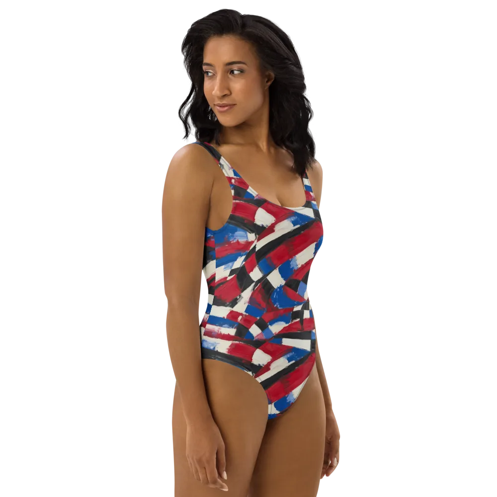 Patriot Brushwork on One-Piece Swimsuit — Right