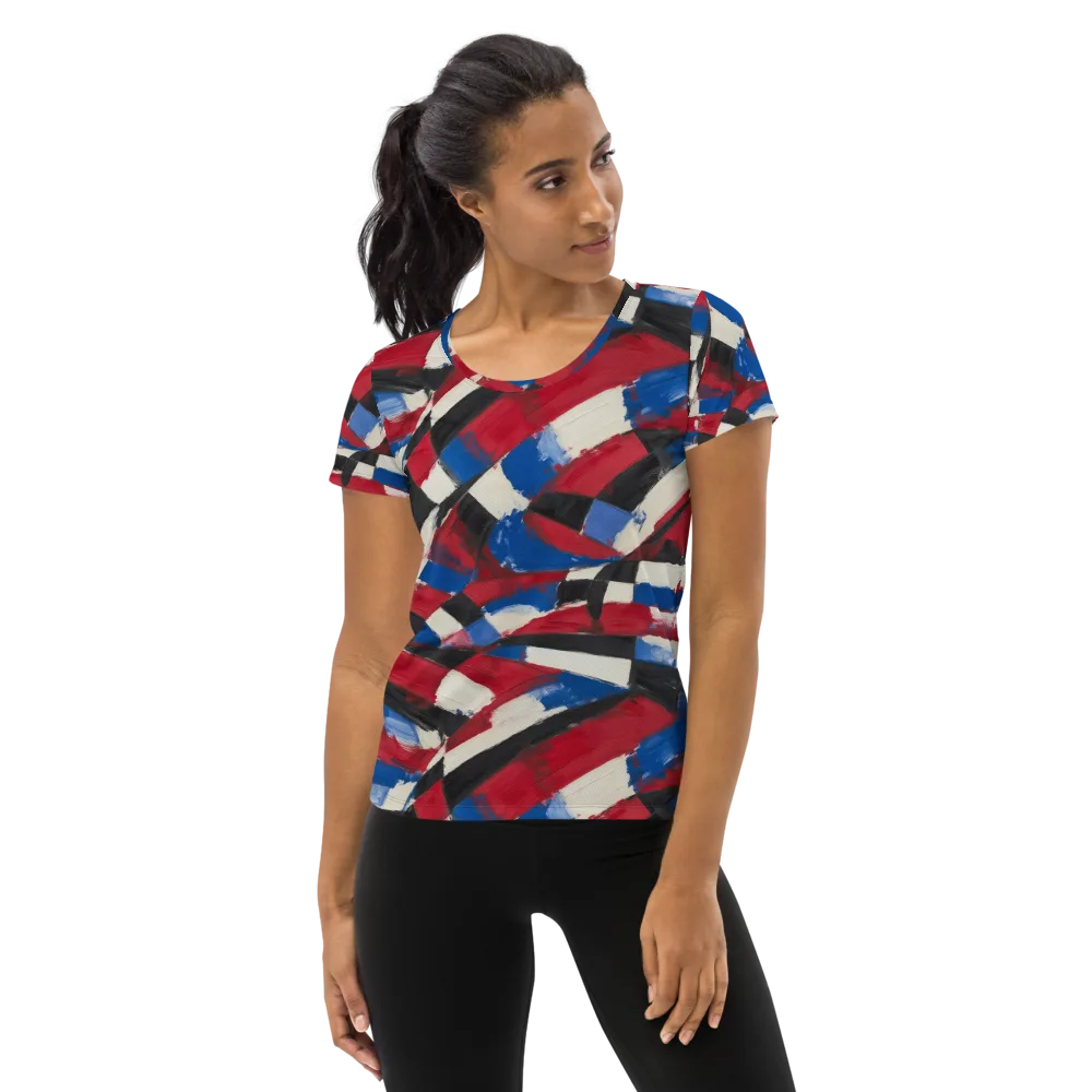 Patriot Brushwork on Women's Athletic T-Shirt — Front