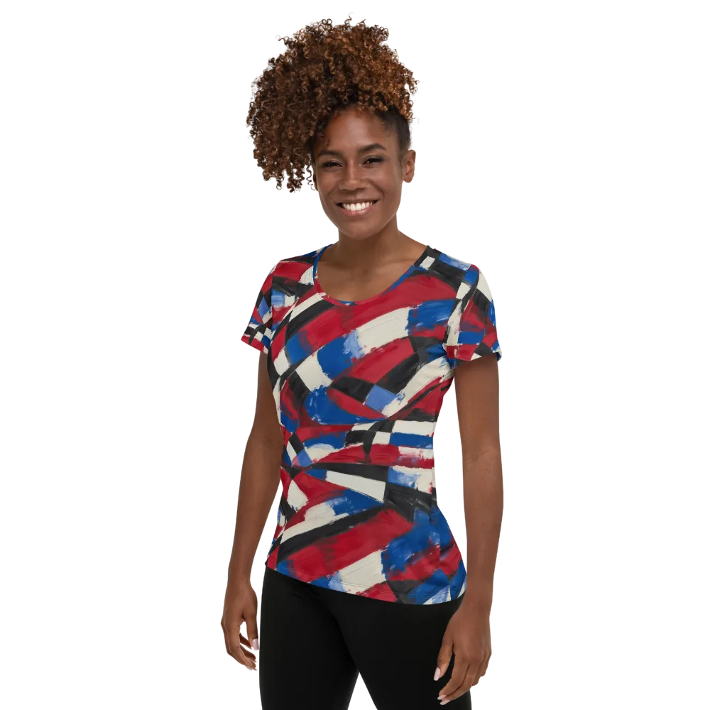 Patriot Brushwork on Women's Athletic T-Shirt — Left