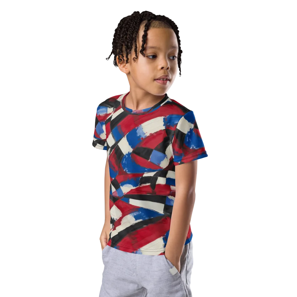 Patriot Brushwork on Kids Crew Neck T-Shirt — Left Front