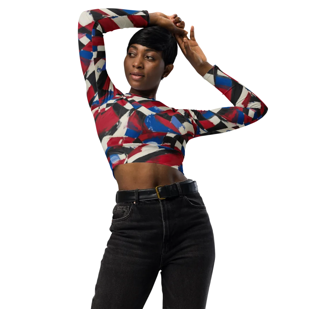 Patriot Brushwork on Long Sleeve Crop Top — Front