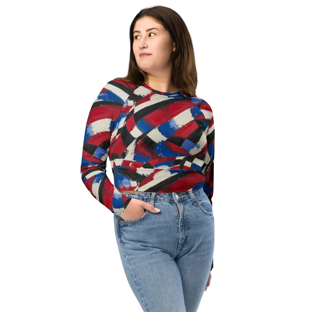 Patriot Brushwork on Long Sleeve Crop Top — Front