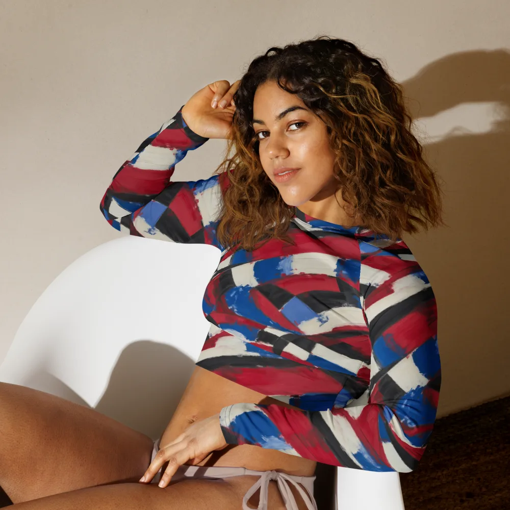 Patriot Brushwork on Long Sleeve Crop Top — Left Front