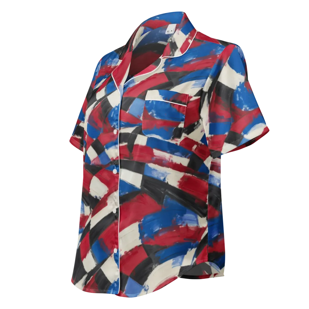 Patriot Brushwork on Women's Short Sleeve Pajama Top — Left Front