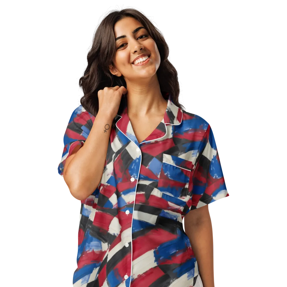 Patriot Brushwork on Women's Short Sleeve Pajama Top — Front