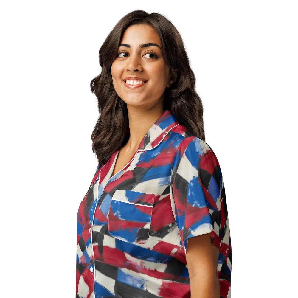 Patriot Brushwork on Women's Short Sleeve Pajama Top — Left Front