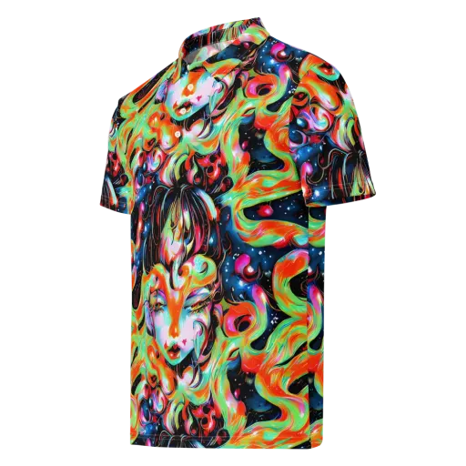 Viveros Vortex on a Men's Slim Fit Polo Shirt