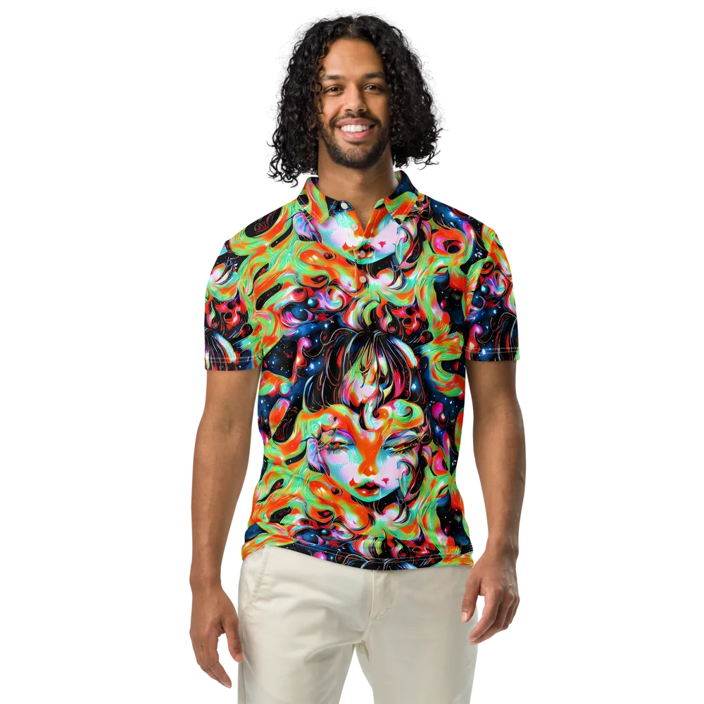 Viveros Vortex on Men's Slim Fit Polo Shirt — Front