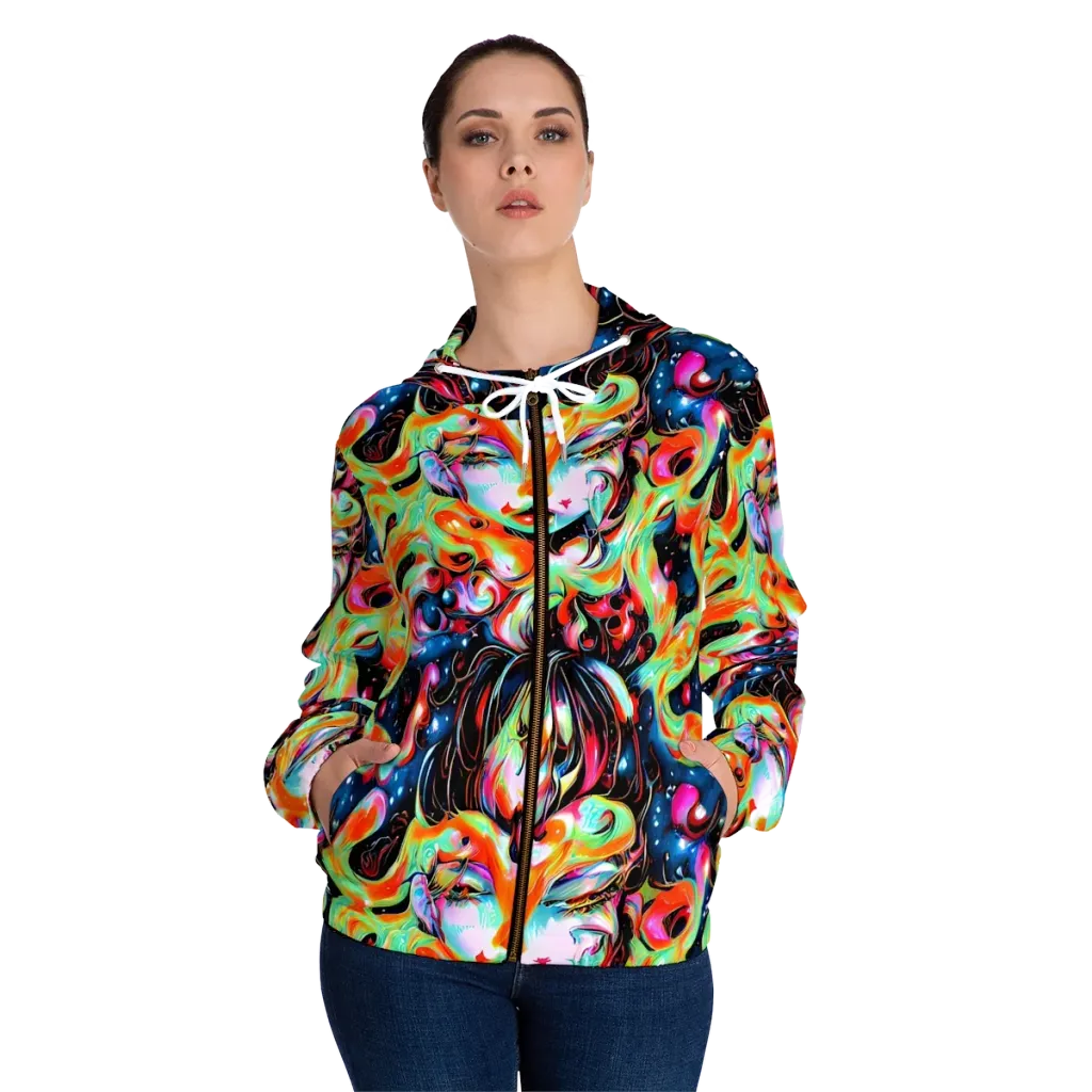 Viveros Vortex on Women's Full-Zip Hoodie — Front On Person