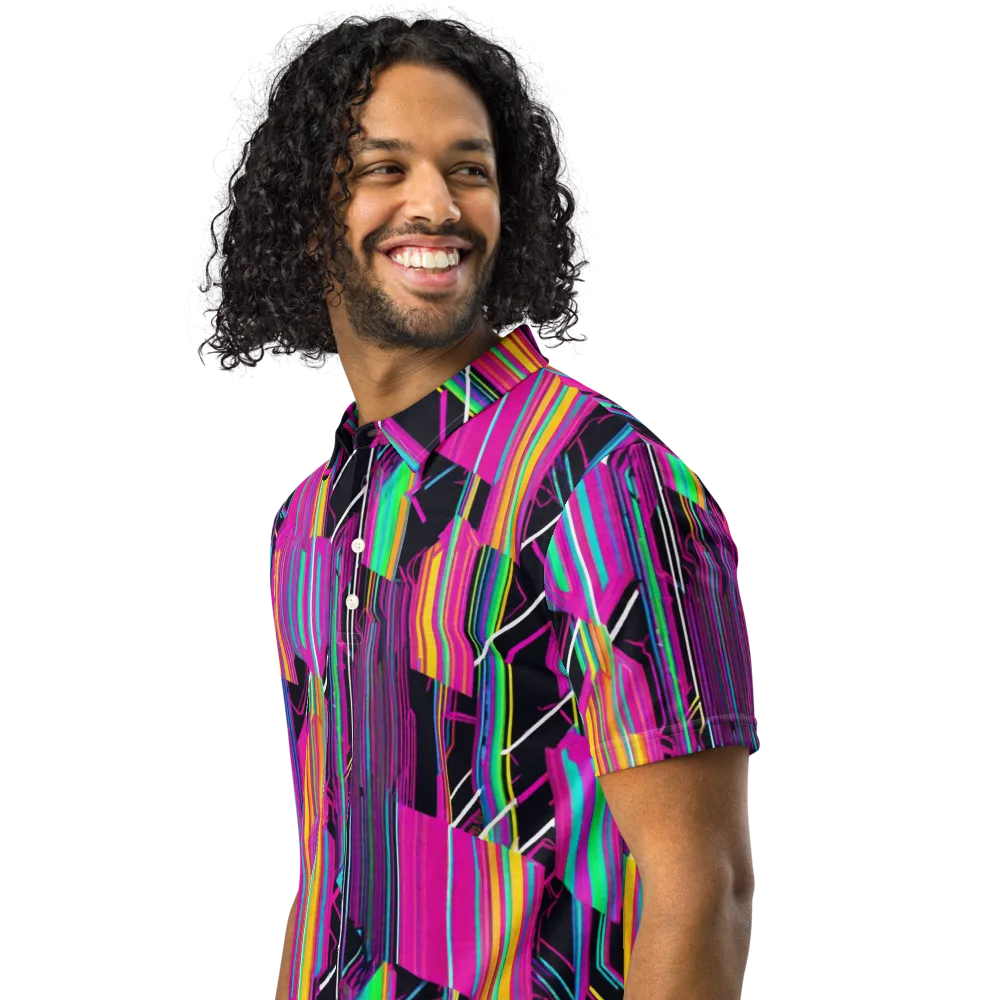 Neon Prism Shift on Men's Slim Fit Polo Shirt — Left Front