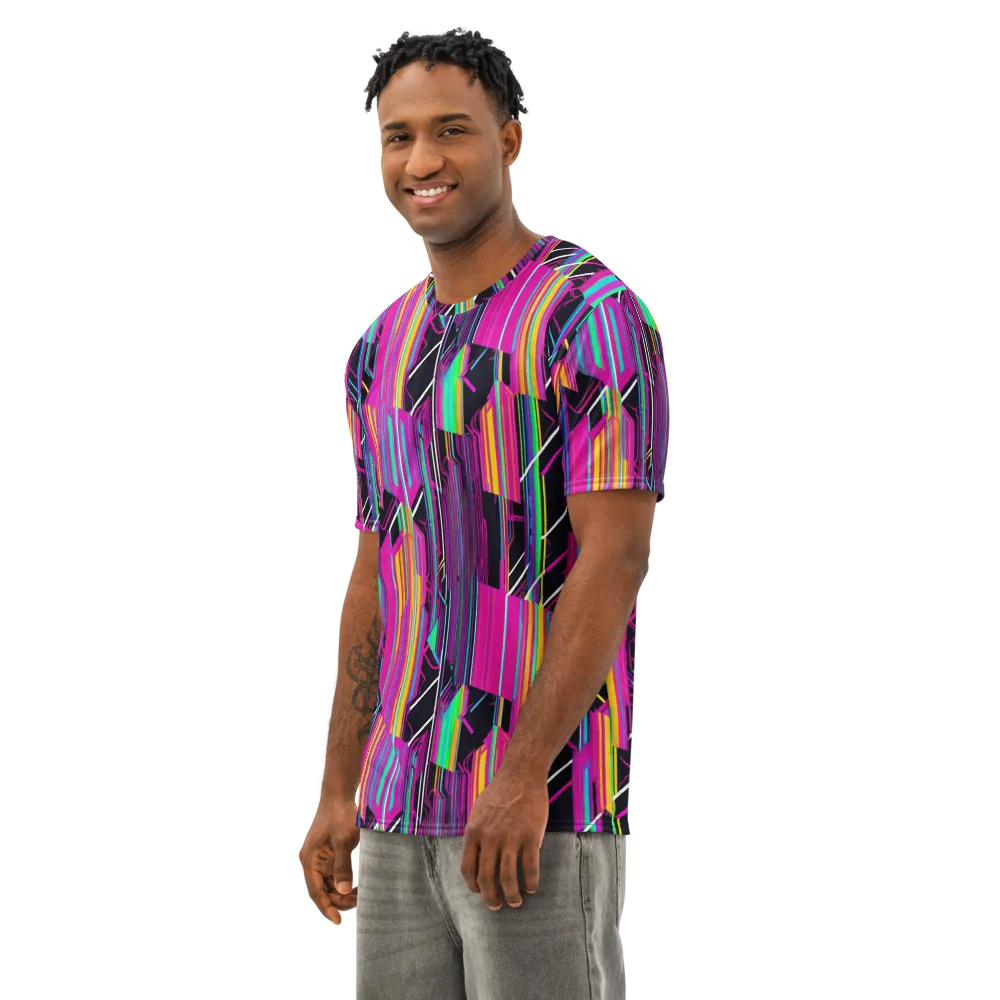 Neon Prism Shift on Men's Cotton Crew Neck T-Shirt — Left Front