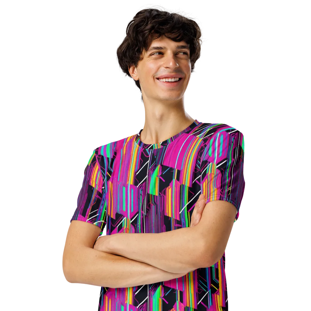 Neon Prism Shift on Men's Crew Neck T-Shirt — Left Front