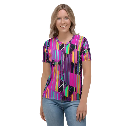 Neon Prism Shift on a Women's Crew Neck T-Shirt