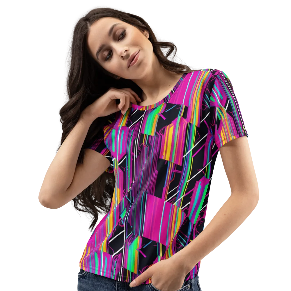 Neon Prism Shift on Women's Crew Neck T-Shirt — Left Front