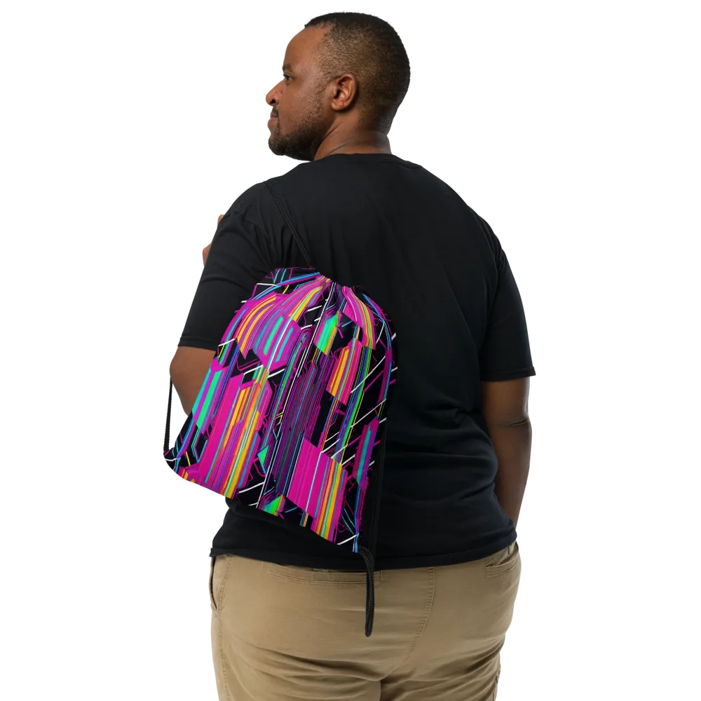 Neon Prism Shift on Drawstring Bag — Front