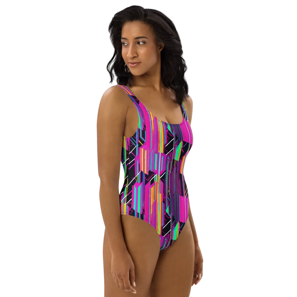 Neon Prism Shift on One-Piece Swimsuit — Right