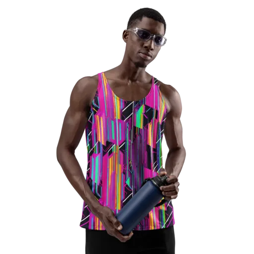 Neon Prism Shift on a Men's Tank Top
