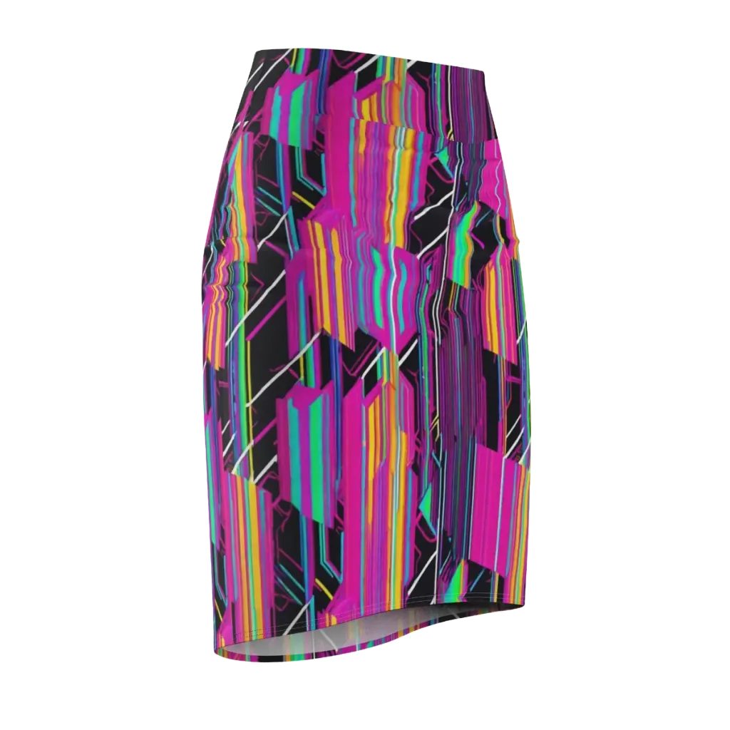Neon Prism Shift on Pencil Skirt — Front Side